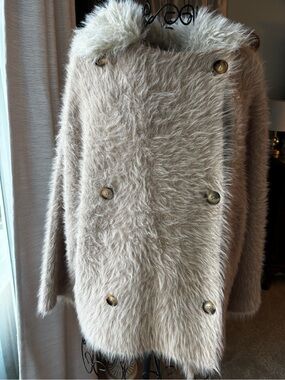 NWT Free People Faux Fur Double-Breasted Shaggy Coat Sweater Jacket (XS)